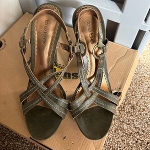 Bebe Khaki Strappy Sandals